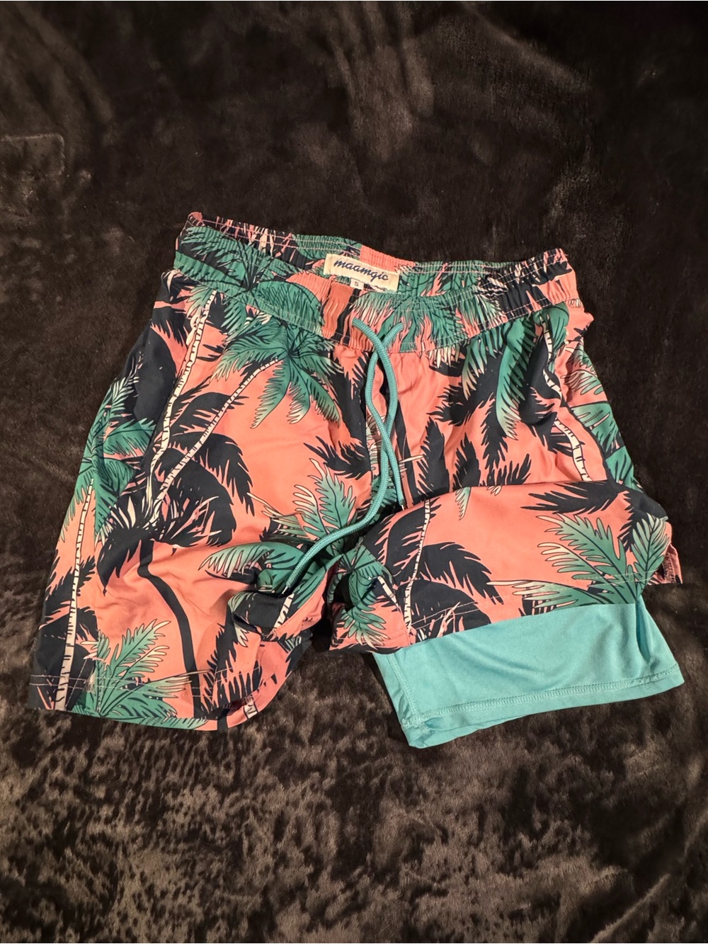 Coral Palm Print Men’s Swim Shorts